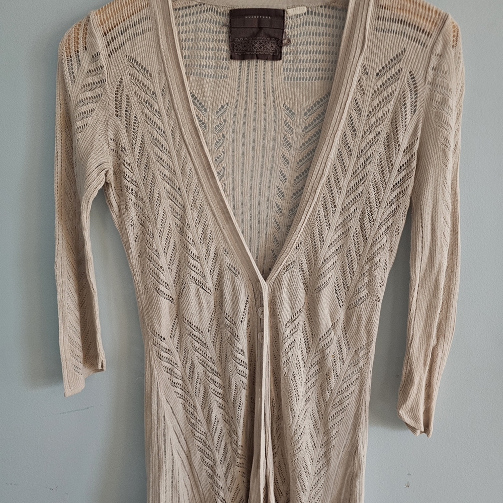 Guinevere By Anthropologie Elegant Beige Open Knit Cardigan Size S